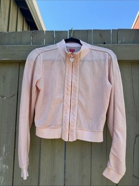 GUESS Mesh Zip Bomber Track Jacket in light pink